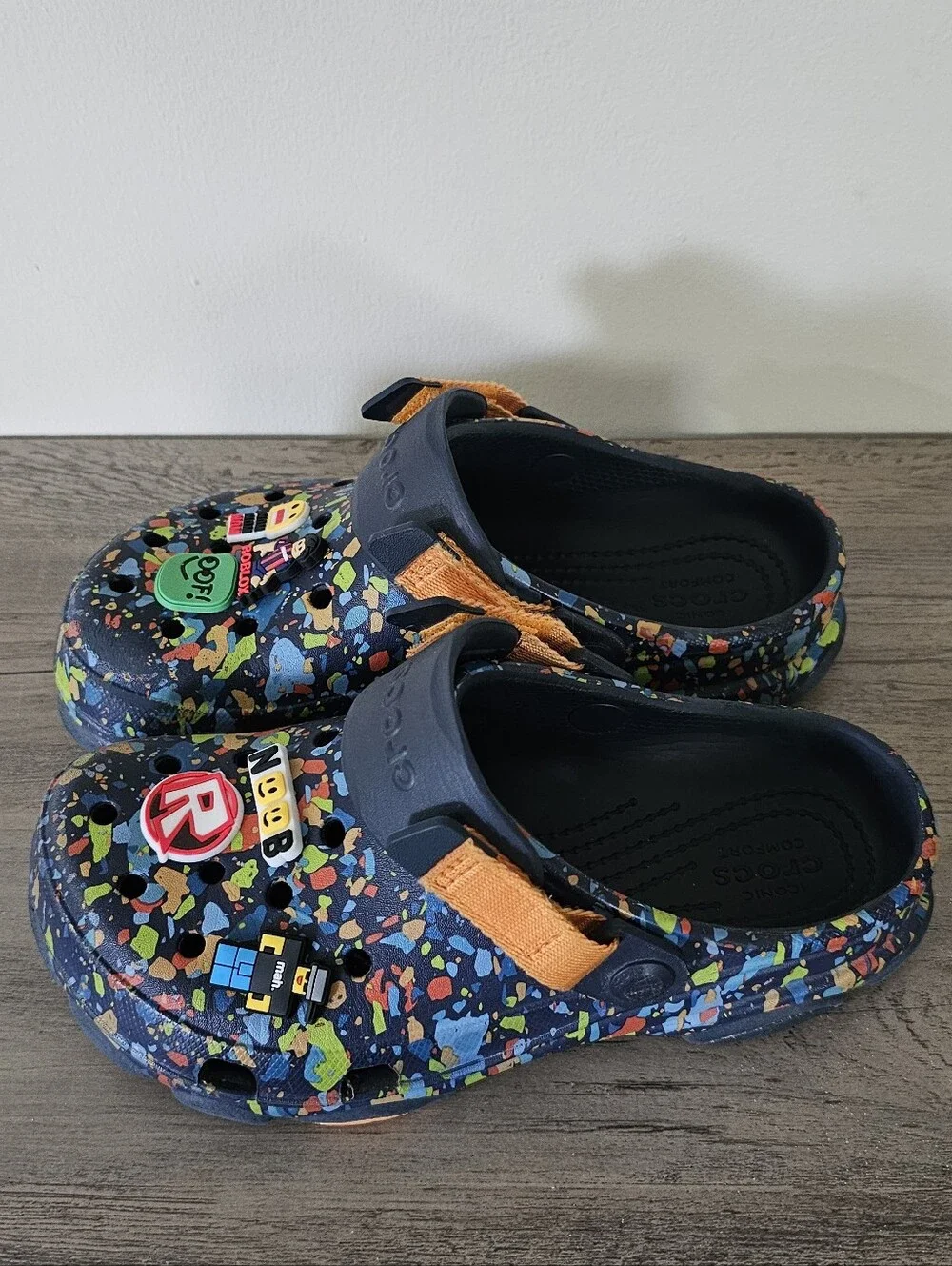 Crocs Terrain Kids Navy Multicolor Splash Clog Shoes Roblox Charms Boy J4